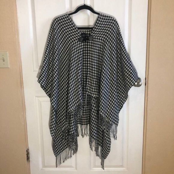 Black White Herringbone Knit Warm Shawl Wrap Y - Picture 11 of 13